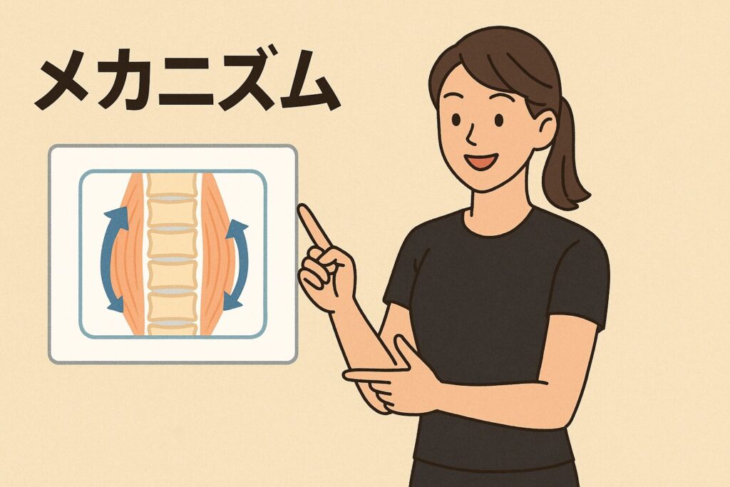 メカニズムについて説明する女性トレーナー