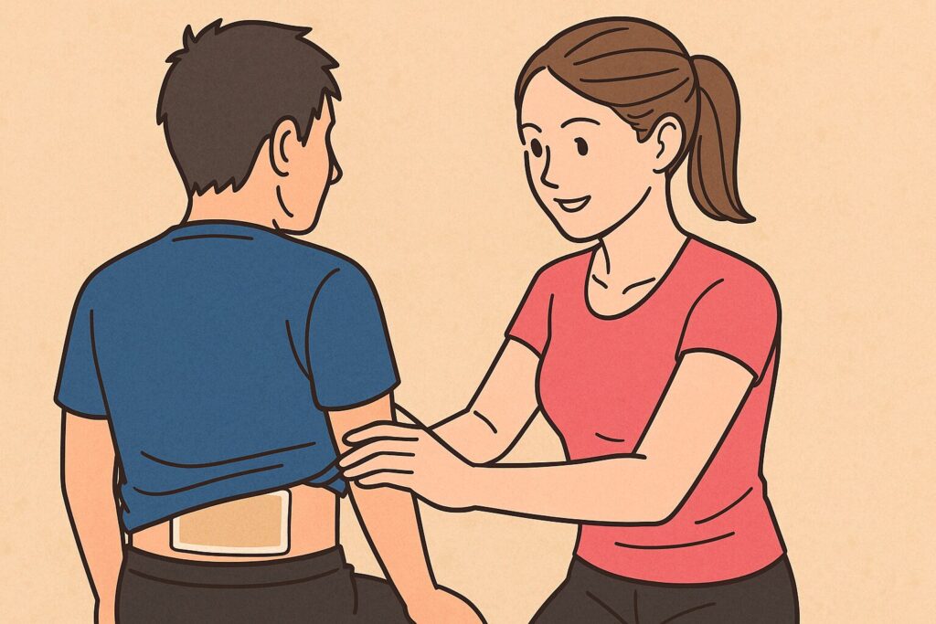 湿布を貼る女性