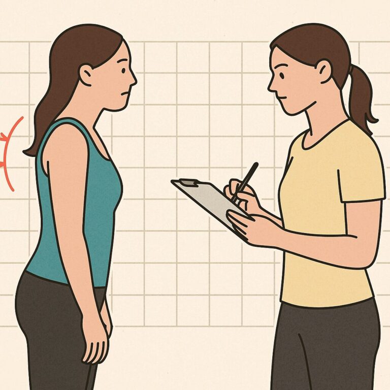姿勢の確認をする女性トレーナー