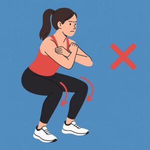 間違ったフォームでスクワットする女性