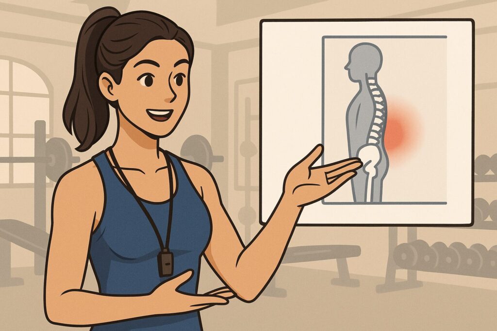 腰痛の原因を説明する女性
