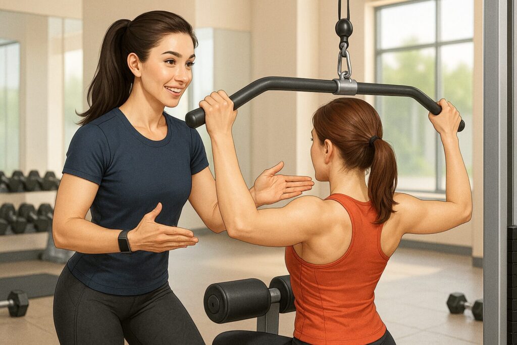 トレーニング指導する女性