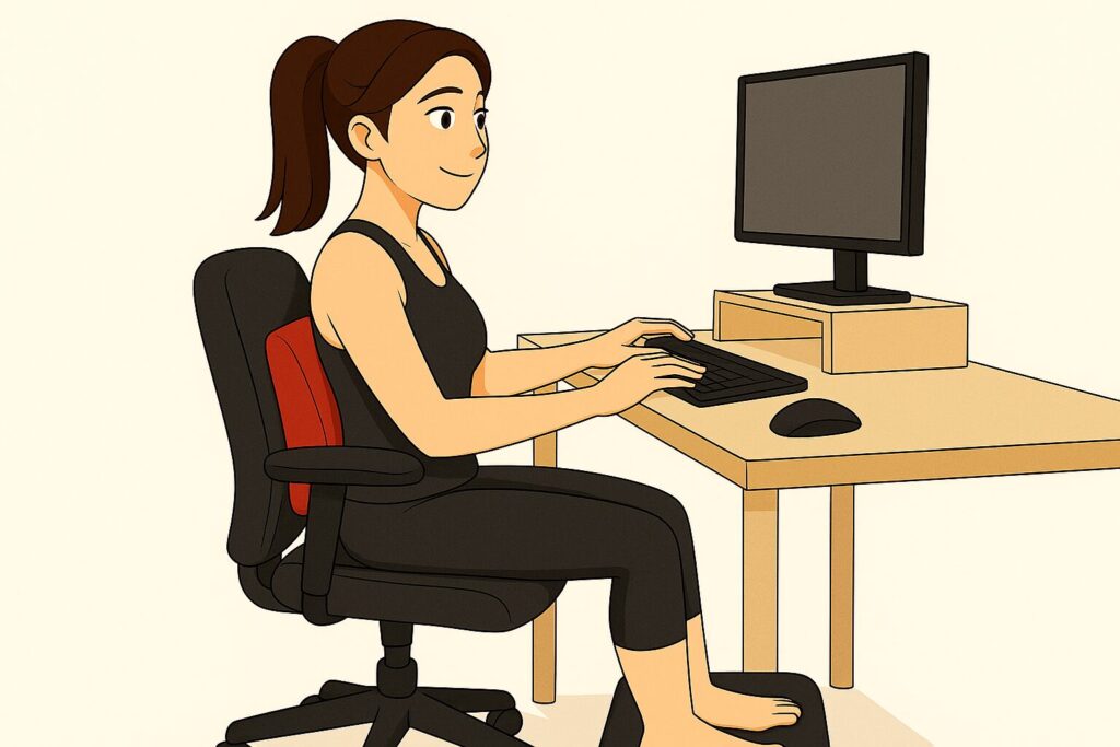腰痛対策グッズ活用法を紹介する女性