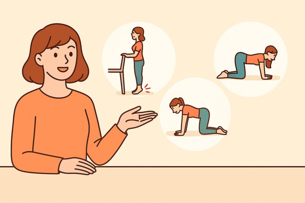むくみ解消＋腰痛予防の自宅トレーニングを紹介している女性