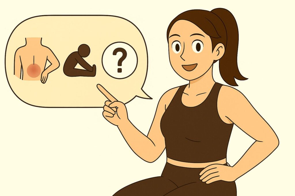 筋筋膜性腰痛かどうか自分見分けるチェック法を説明する女性