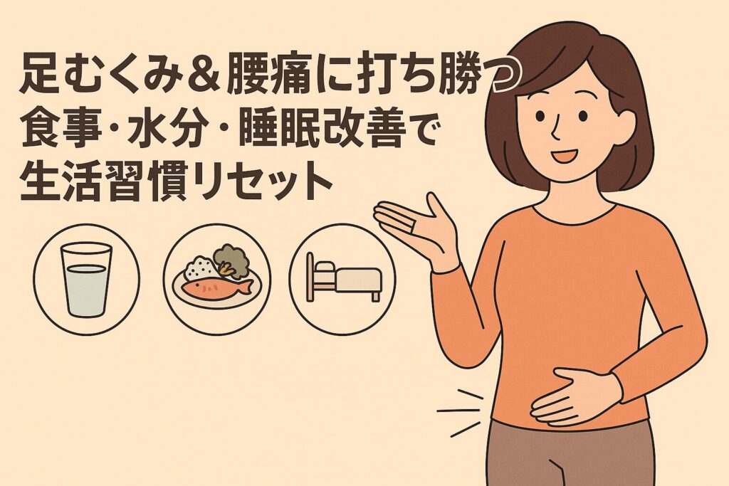 足むくみ＆腰痛に打ち勝つ｜食事・水分・睡眠改善で生活習慣リセットを説明する女性