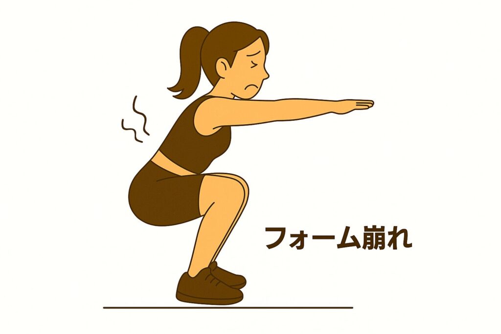 スクワットのフォームが乱れる女性