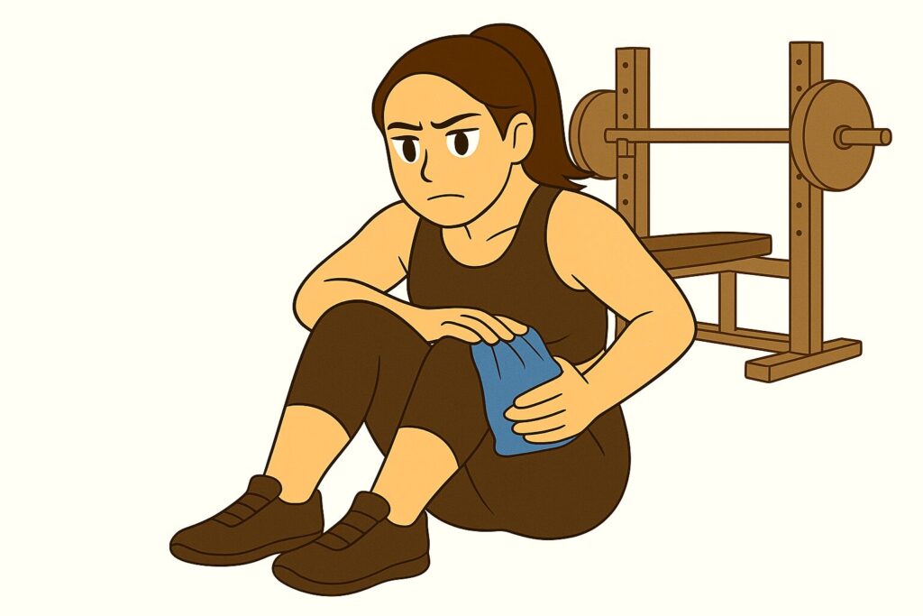 スクワットで腰痛が出たのでアイシングで冷やす女性