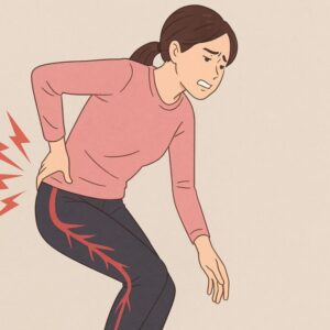 腰痛と足の付け根の痛みに苦しむ女性
