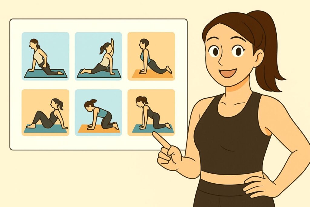 寝起き腰痛を改善するストレッチ＆筋トレ【６選】を説明する女性