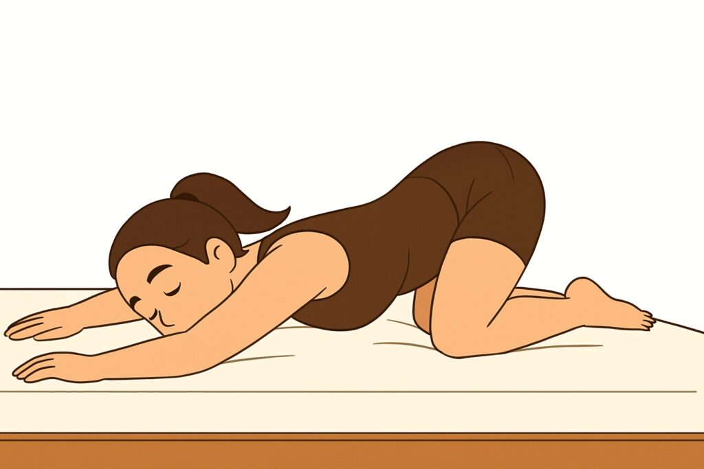 ベットの上でストレッチをする女性