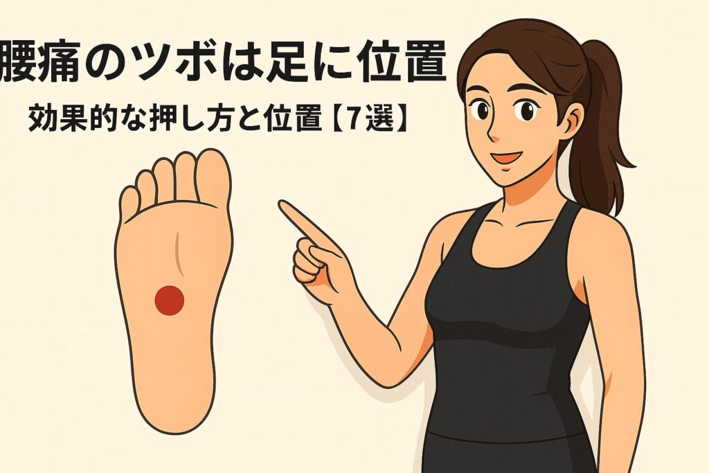 腰痛のツボは足に位置することを示す女性