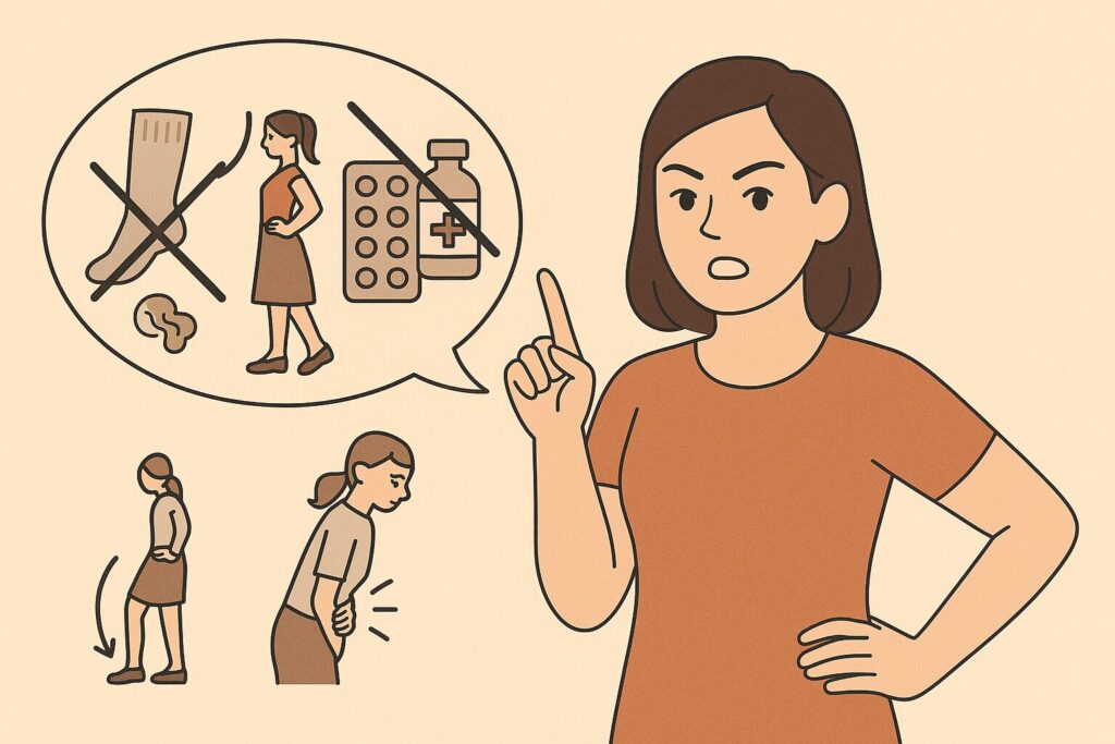 足むくみと腰痛がある人は要注意｜NG例と逆効果行動を説明する女性