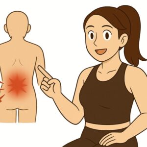筋筋膜性腰痛の説明する女性