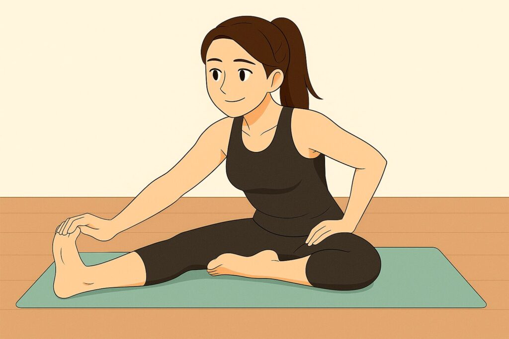 腰痛対策ストレッチを紹介する女性
