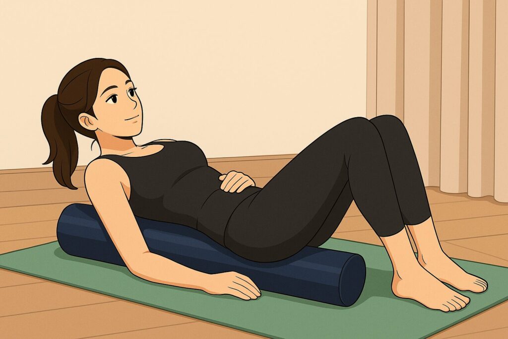ストレッチポールで腰痛改善効果を実感するための使い方とプログラムを紹介する女性
