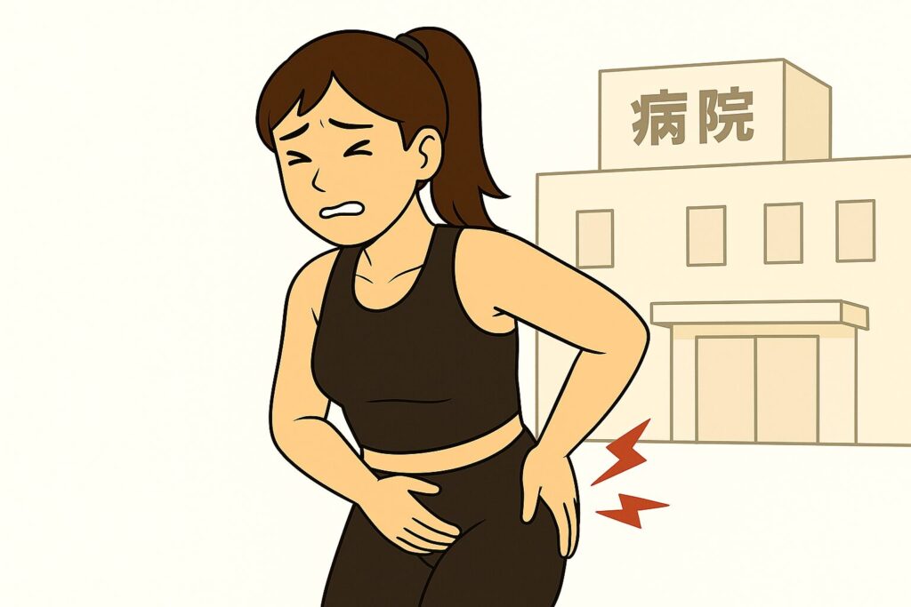 股関節痛と腰痛があるので病院に行く女性
