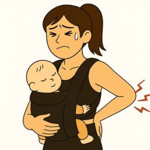 抱っこ紐で腰痛になる女性