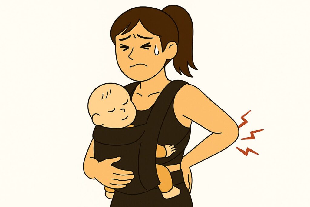 抱っこ紐で腰痛になる女性
